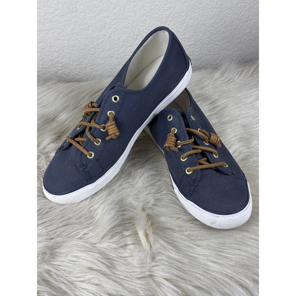 Sperry Crest Vibe Sneakers Womens 10 Navy Canvas Leather Lace Boat Shoes Preppy